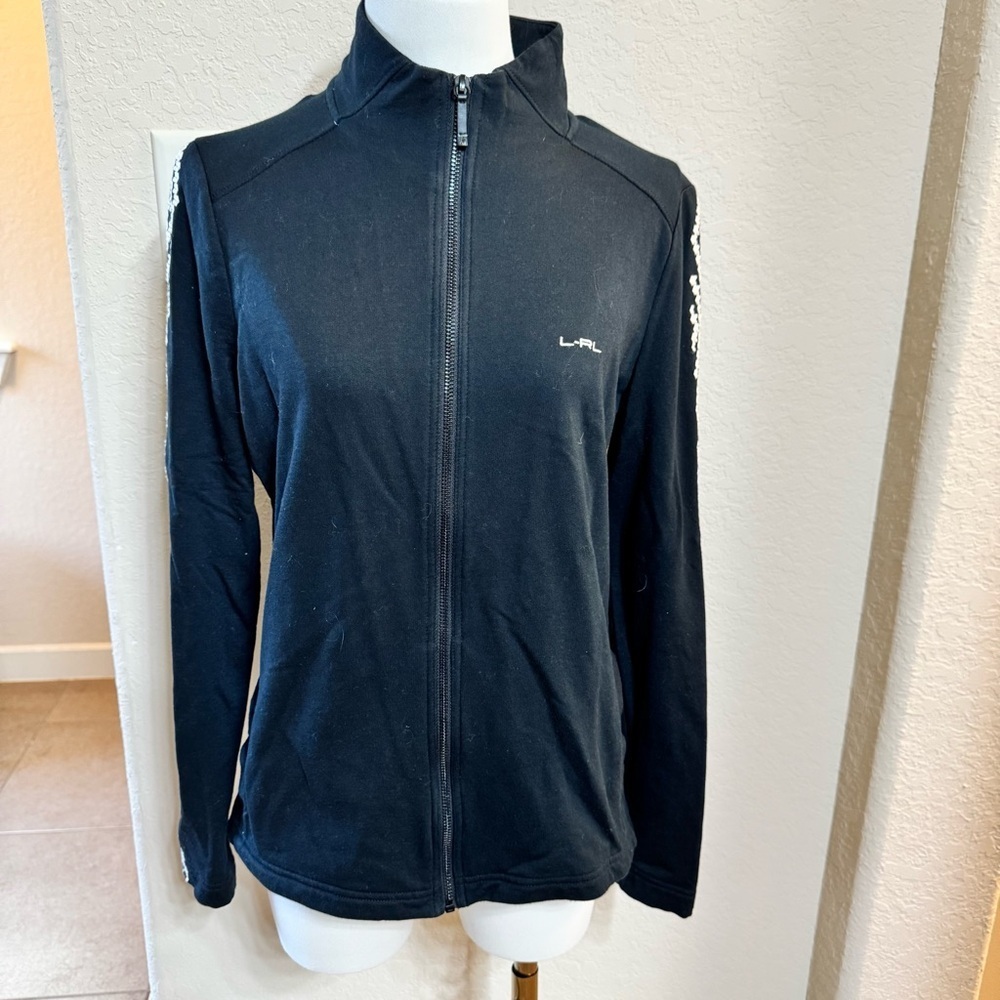 Ralph Lauren LRL Active Black Long Sleeve Fullzip Jacket W Embroidered Slv, Sz M